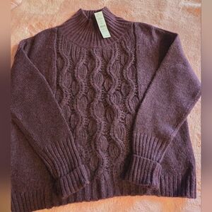 NWT White House Black Market Women's Purple Cable Knit Sweater Sz M